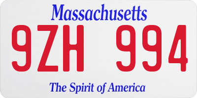 MA license plate 9ZH994