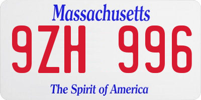 MA license plate 9ZH996
