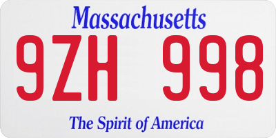 MA license plate 9ZH998