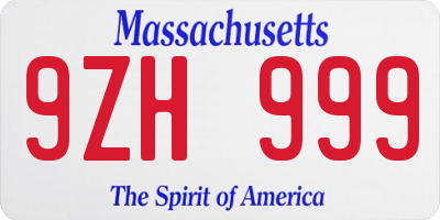 MA license plate 9ZH999