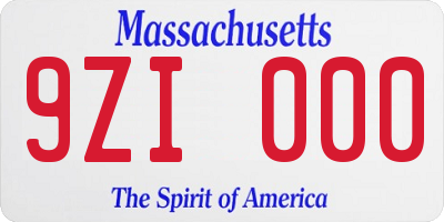 MA license plate 9ZI000