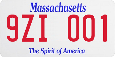 MA license plate 9ZI001