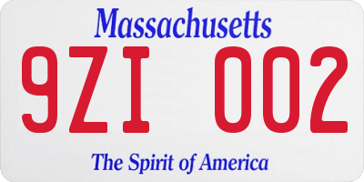 MA license plate 9ZI002