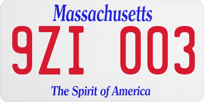 MA license plate 9ZI003