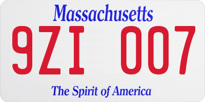 MA license plate 9ZI007