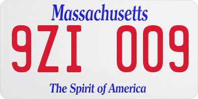 MA license plate 9ZI009