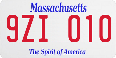 MA license plate 9ZI010