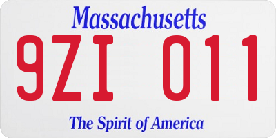 MA license plate 9ZI011