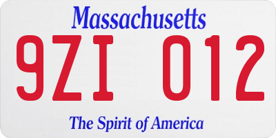 MA license plate 9ZI012