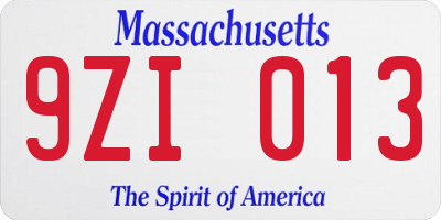MA license plate 9ZI013