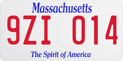 MA license plate 9ZI014