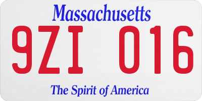 MA license plate 9ZI016