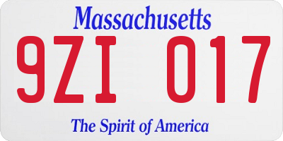MA license plate 9ZI017