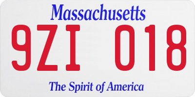 MA license plate 9ZI018