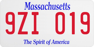 MA license plate 9ZI019