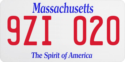 MA license plate 9ZI020