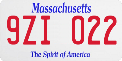 MA license plate 9ZI022
