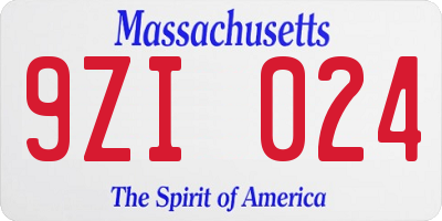 MA license plate 9ZI024