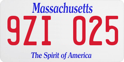 MA license plate 9ZI025
