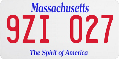 MA license plate 9ZI027