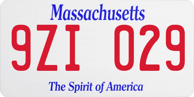 MA license plate 9ZI029