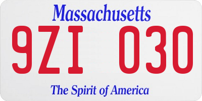 MA license plate 9ZI030