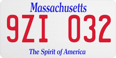 MA license plate 9ZI032