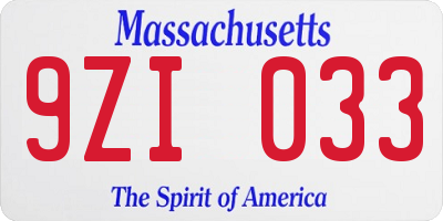 MA license plate 9ZI033