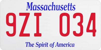 MA license plate 9ZI034
