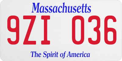 MA license plate 9ZI036