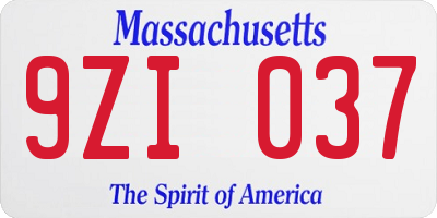 MA license plate 9ZI037