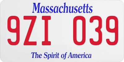 MA license plate 9ZI039