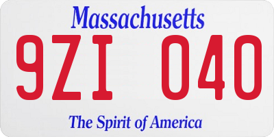 MA license plate 9ZI040
