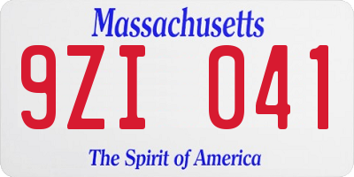 MA license plate 9ZI041