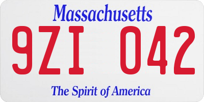 MA license plate 9ZI042