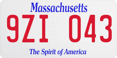 MA license plate 9ZI043