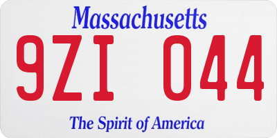 MA license plate 9ZI044