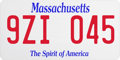MA license plate 9ZI045