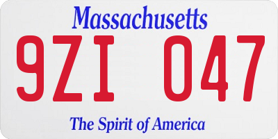 MA license plate 9ZI047