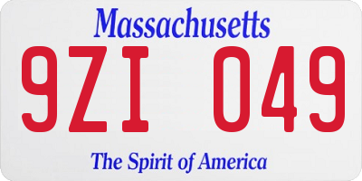 MA license plate 9ZI049