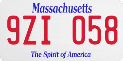 MA license plate 9ZI058