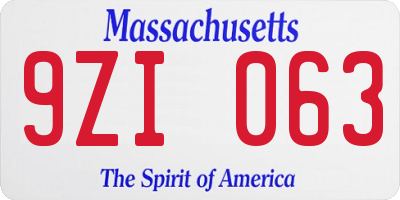 MA license plate 9ZI063