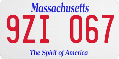 MA license plate 9ZI067