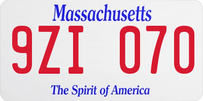 MA license plate 9ZI070