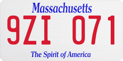 MA license plate 9ZI071