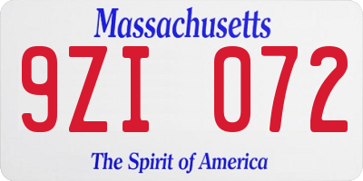 MA license plate 9ZI072