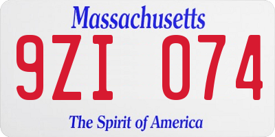 MA license plate 9ZI074