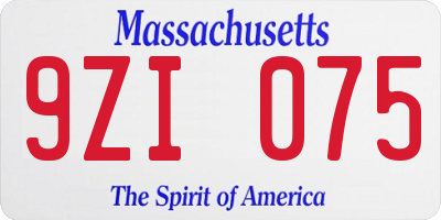 MA license plate 9ZI075