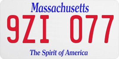 MA license plate 9ZI077