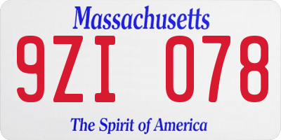MA license plate 9ZI078